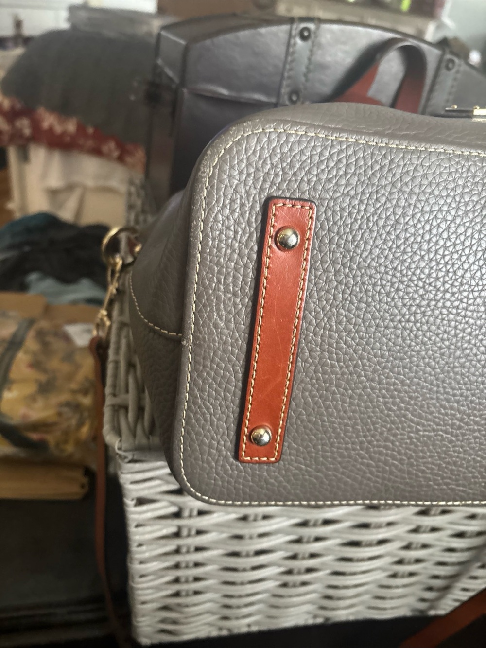 Dooney & Bourke Gray Pebble Leather Satchel with Brown Trim - Picture 8 of 12